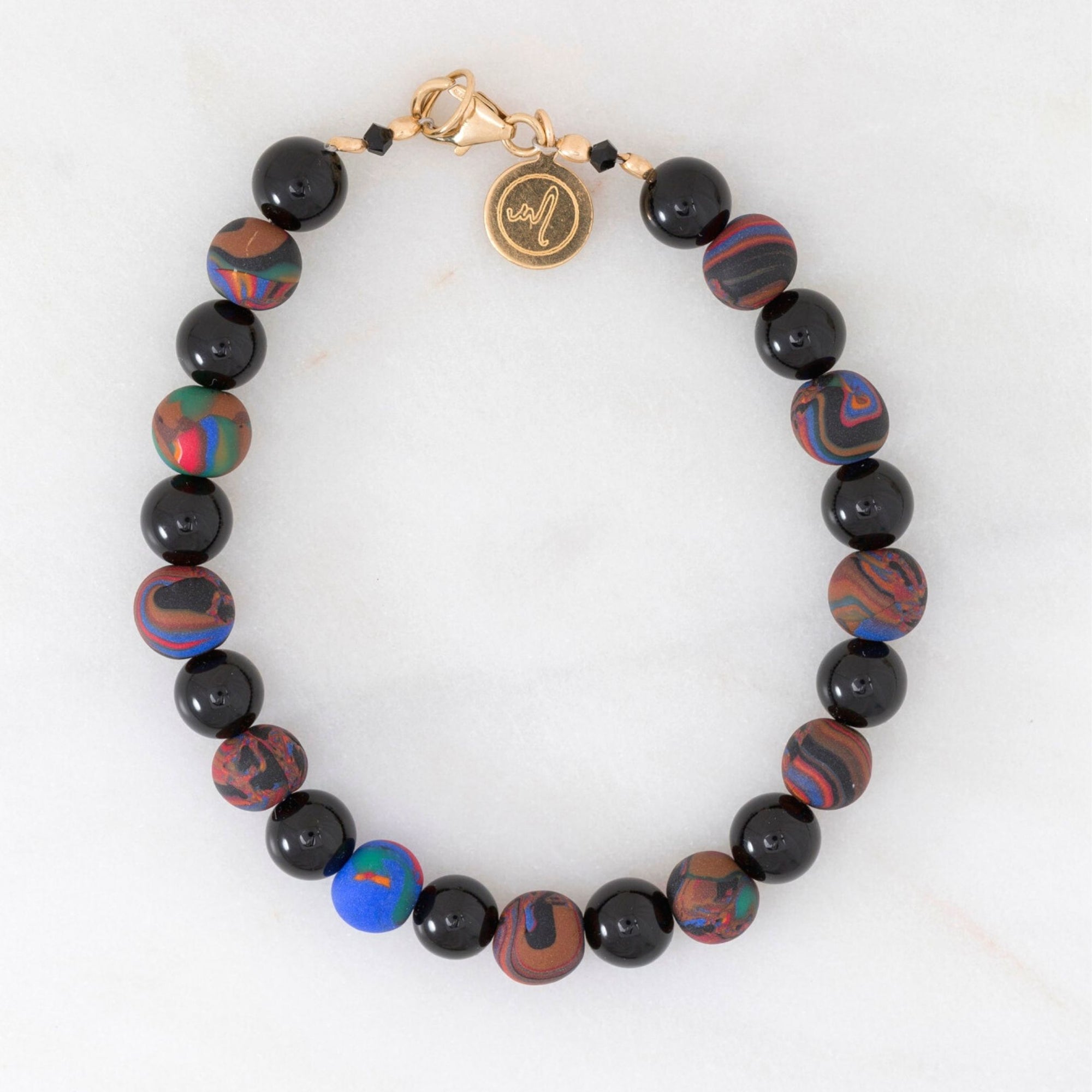 Handmade Bracelet | Multicoloured Handmade Beads| Black Onyx Gemstone Beads | BOB101