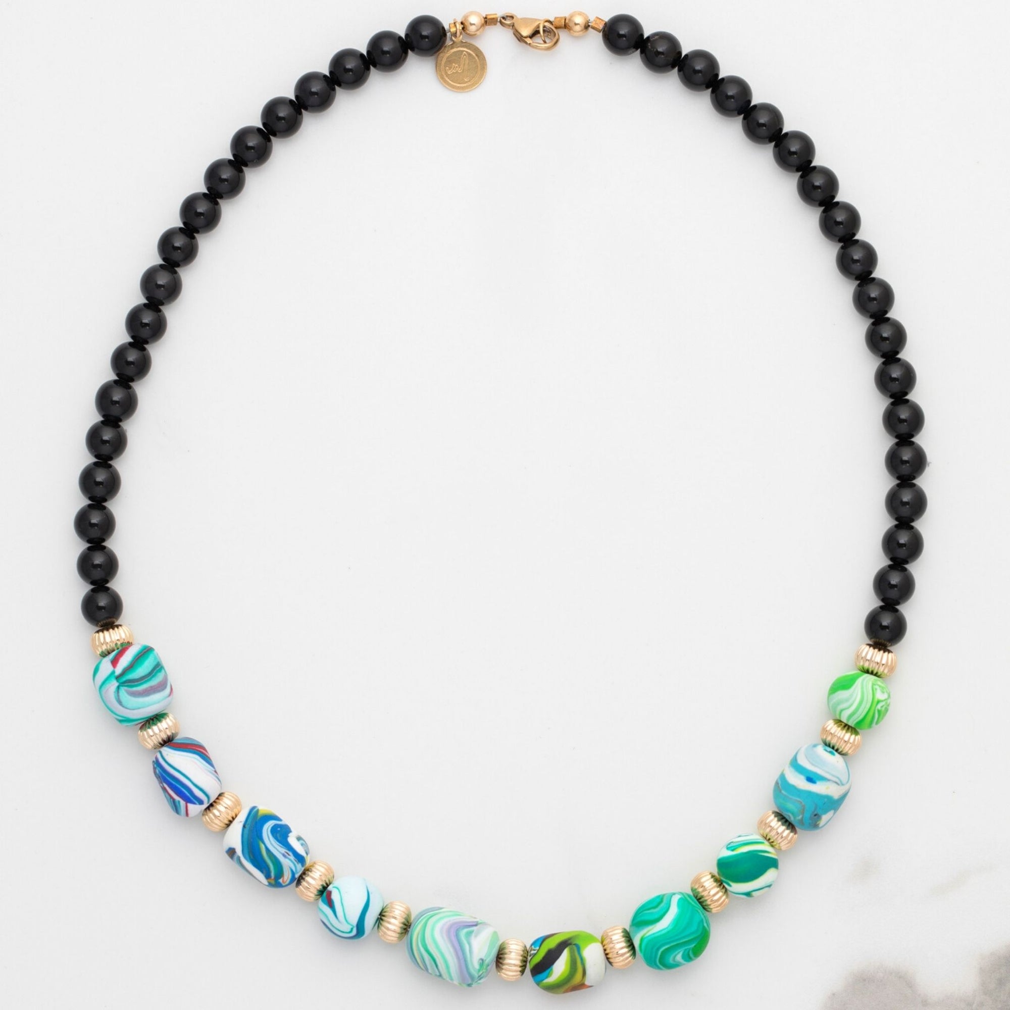 Stunning Necklace | Green & White handmade beads |Black Onyx BONL112
