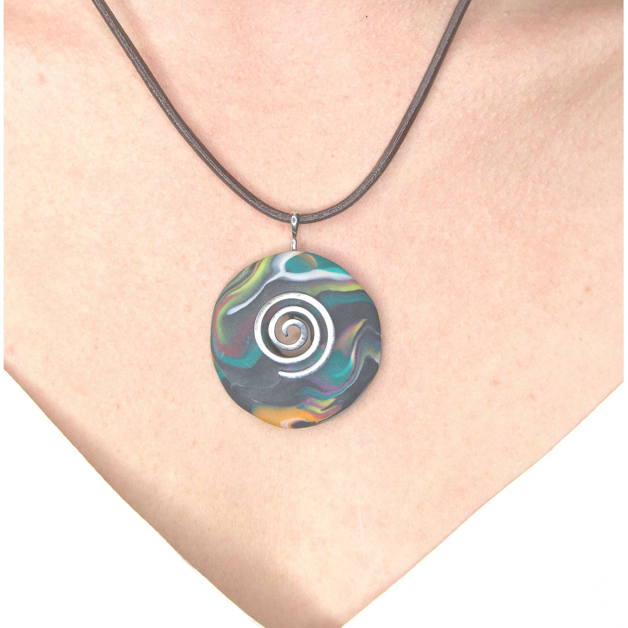 Handcrafted Pendant Necklace | Sterling Silver Swirl | Leather Cord | Easy to Open and Close Clasp SWNL400