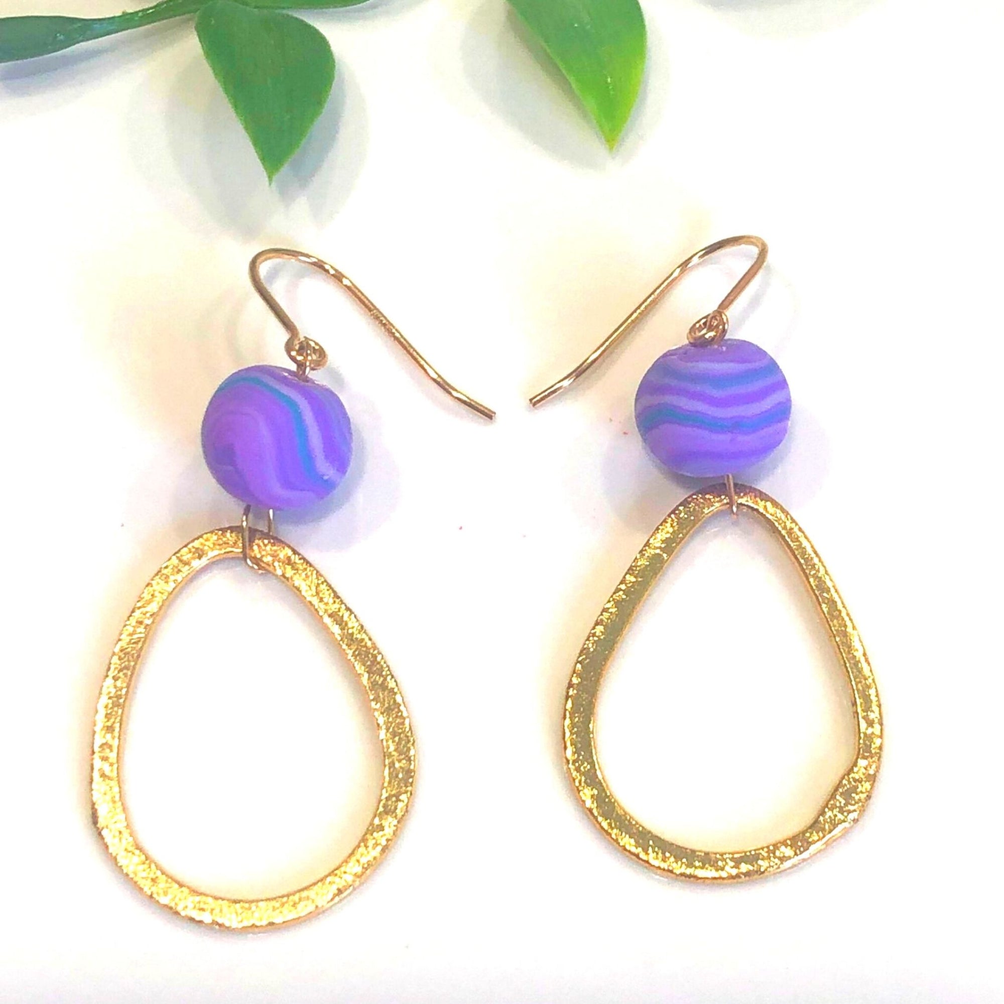 Handmade Earrings | Handcrafted Beads Purple Mauve and Blue | 14kt Gold Filled Hoops  ERDPP100
