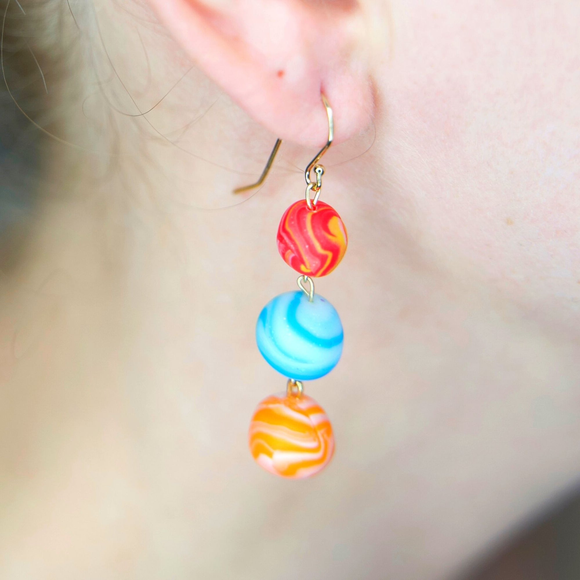 Handmade Earrings | Handmade Beads | Triple Drop Multi-coloured Handmade Beads | 14 Kt Gold Filled Beads