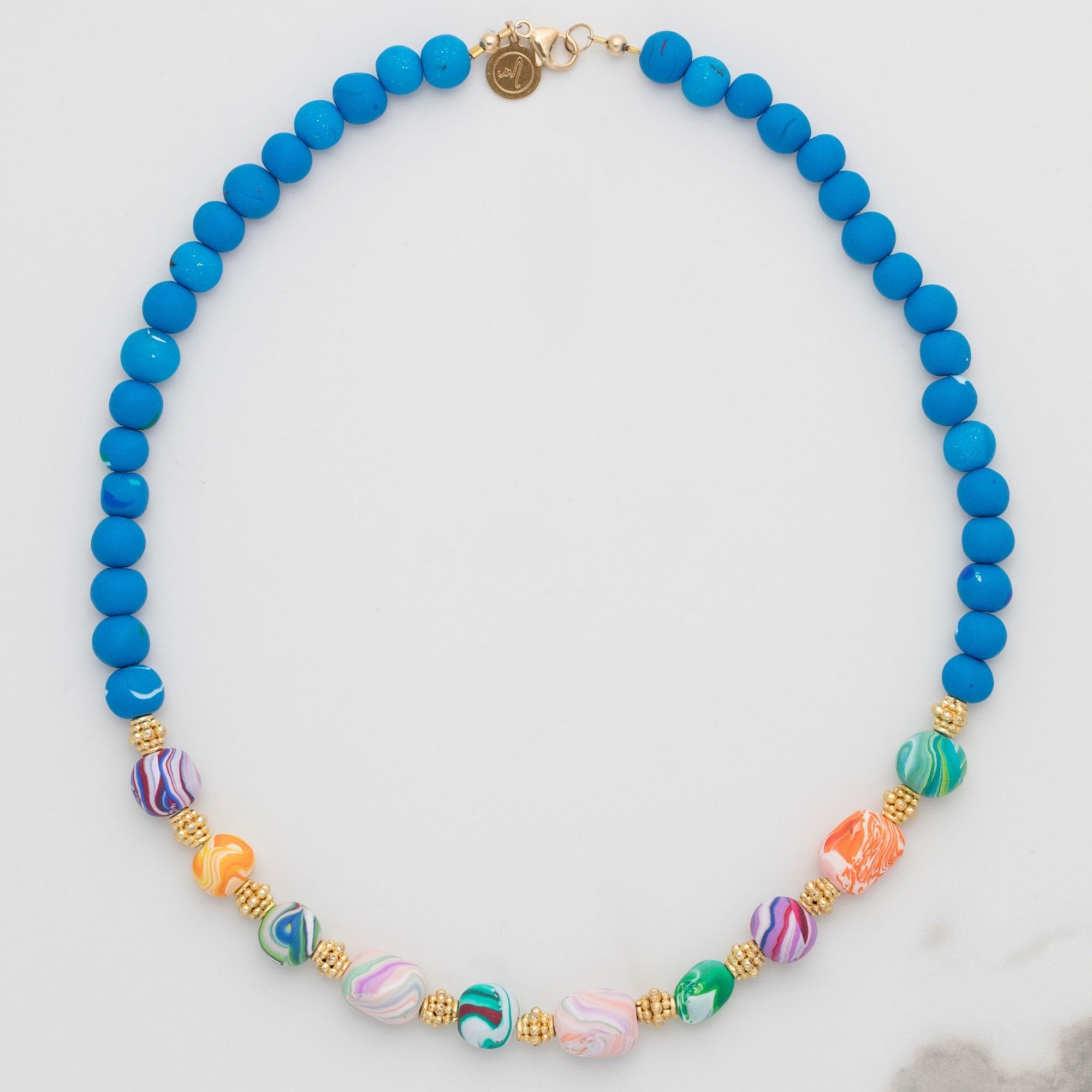 One of a Kind Necklace | Blue and Multi-coloured Handmade Beads | MBON102