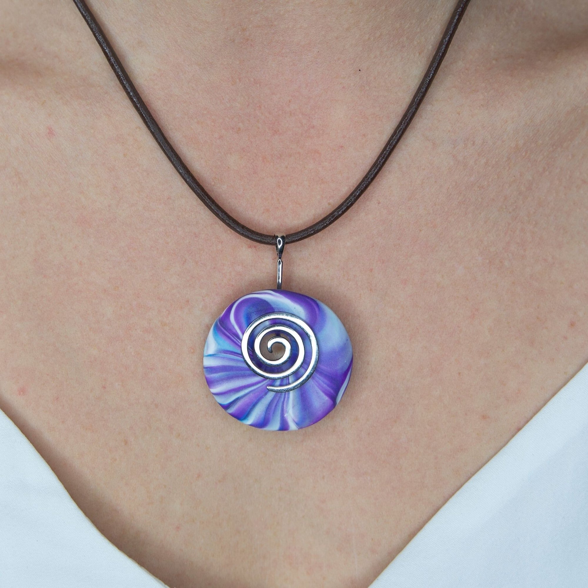Handcrafted Pendant | Sterling Silver Swirl | Genuine Leather Cord | Magnetic Easy Open Clasp SWNLPP500