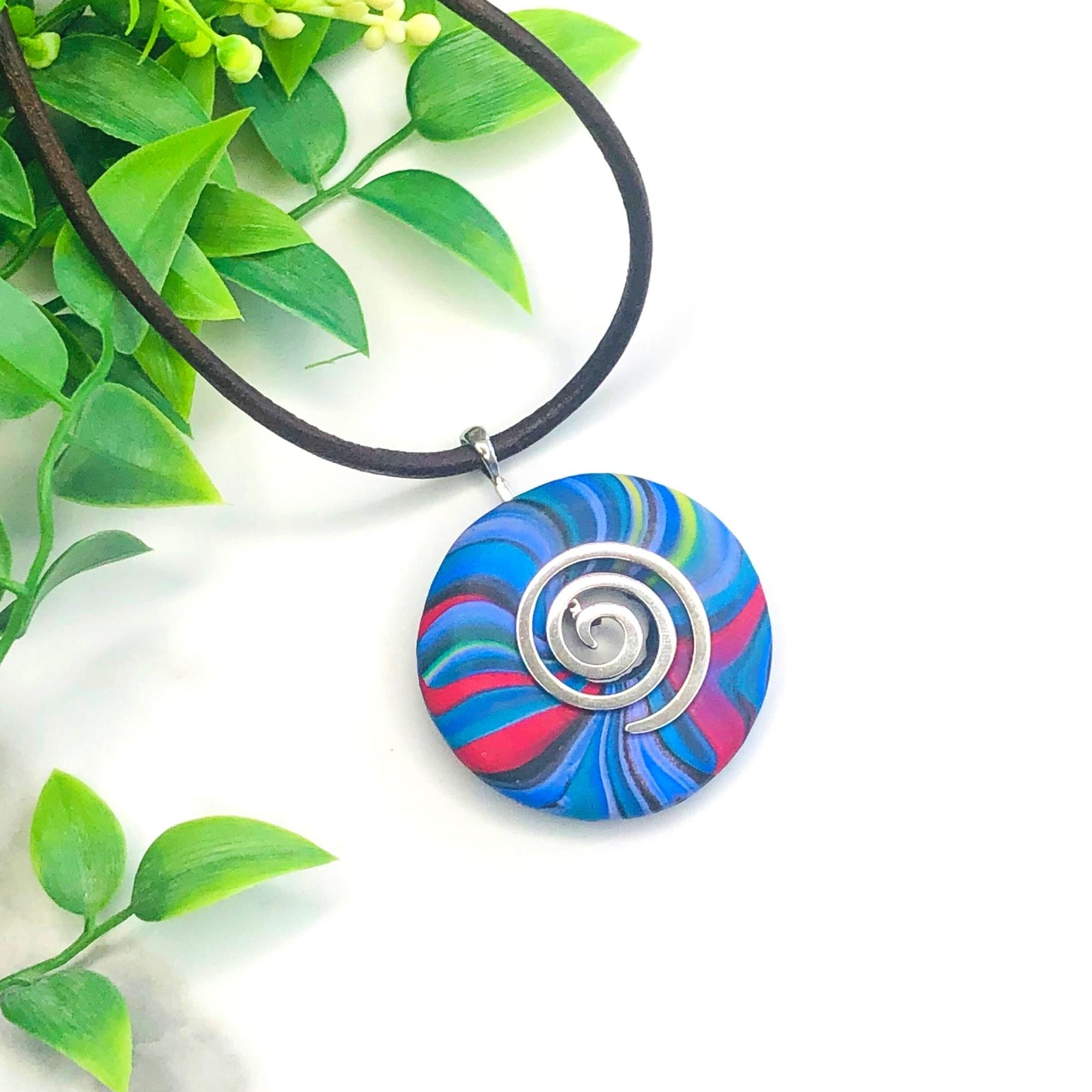 Handcrafted Necklace |Sterling Silver Swirl | Multicoloured Handmade Setting | SWNLK100