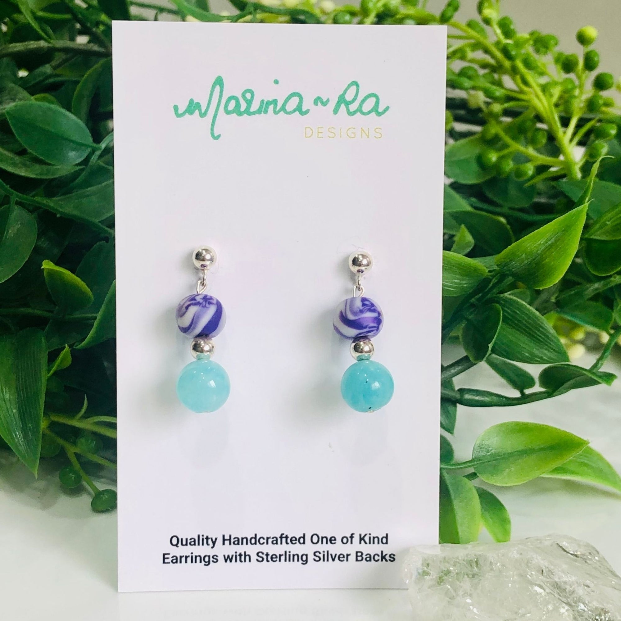 Handmade Earrings | Amazonite Gemstone Beads | Handcrafted Purple and White Beads | Sterling Silver Beads LDE0021