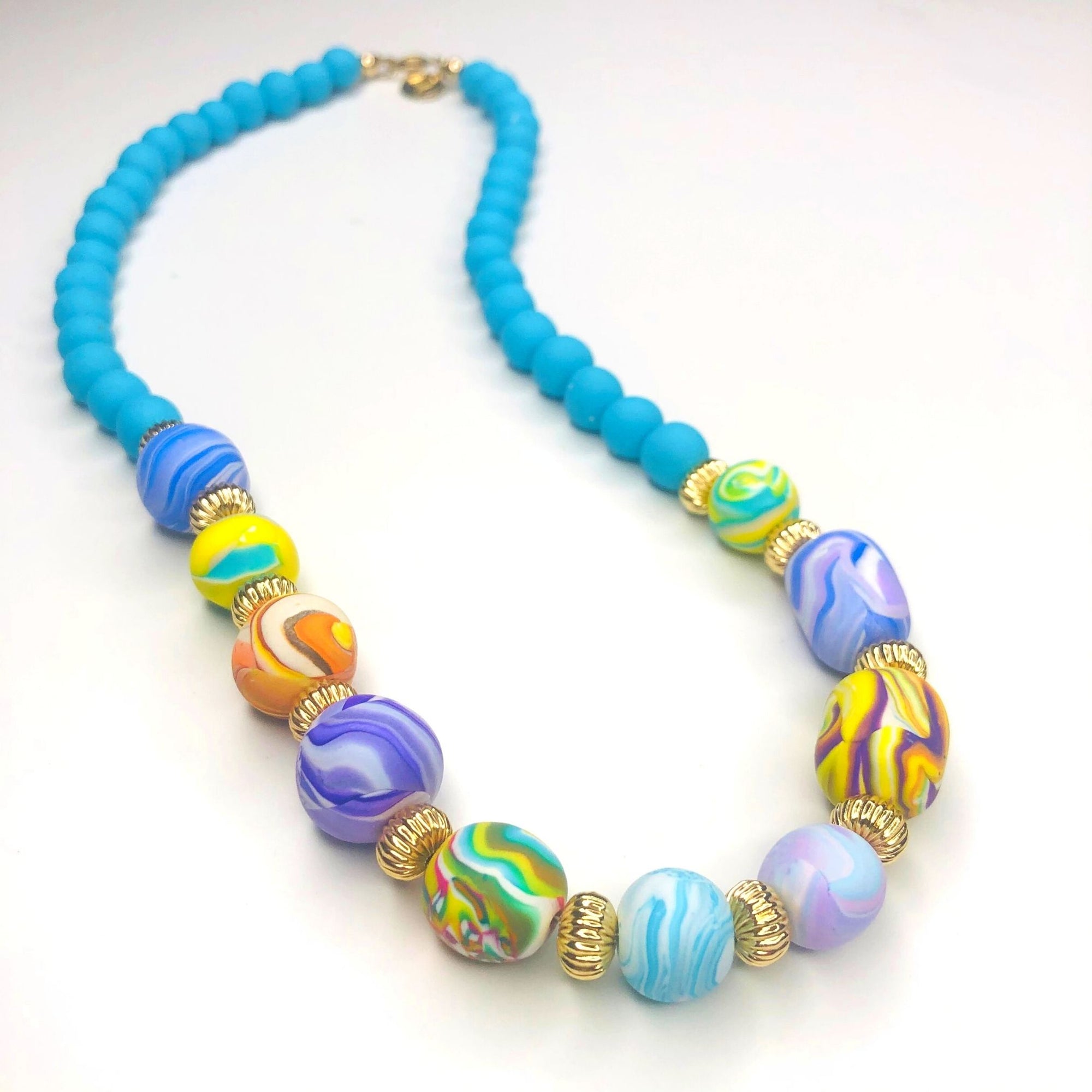 Handmade One of Kind Beaded Necklace | Turquoise and Multicoloured | ONLT300