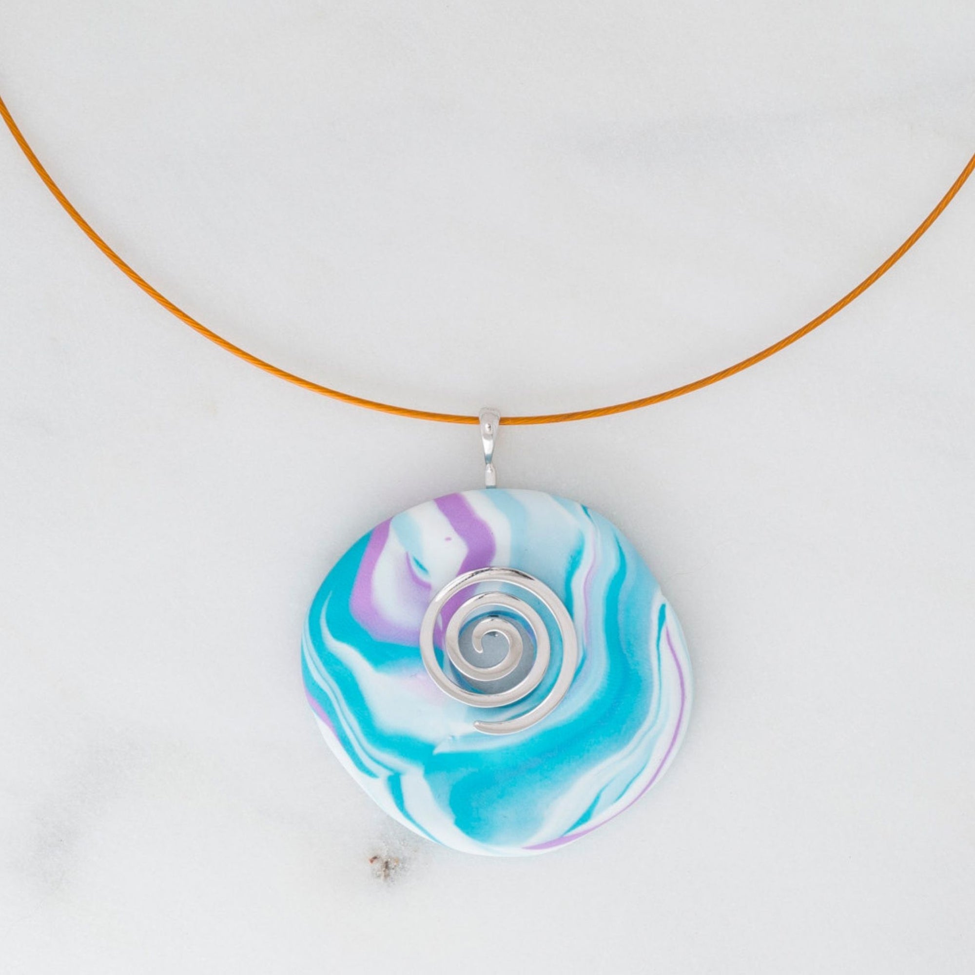 Serenity Swirl handmade Pendant by Marina-Ra Designs in turquoise, white and mauve with sterlings silver swirl