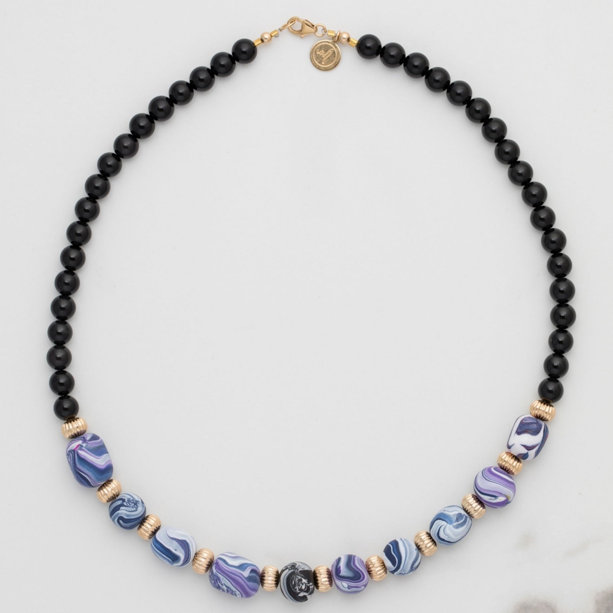 Handmade Necklace | Black Onyx Beads | Purple Blue Black and White Handmade Beads| BONL117