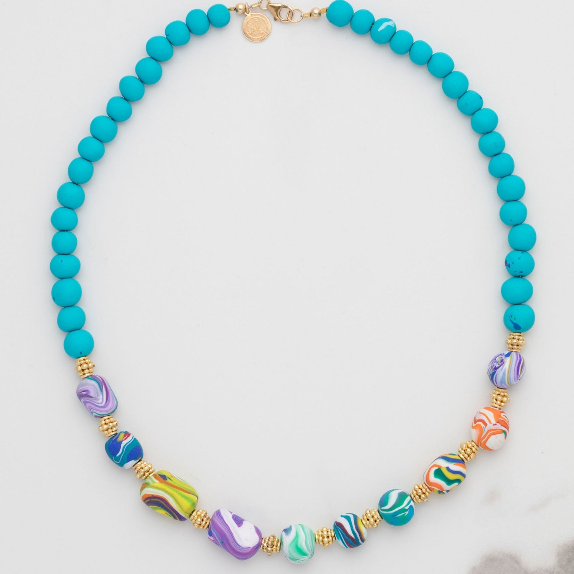 Statement Necklace  Unique Marina-Ra Designs Handmade Beads in Turquoise and Multi-coloured 