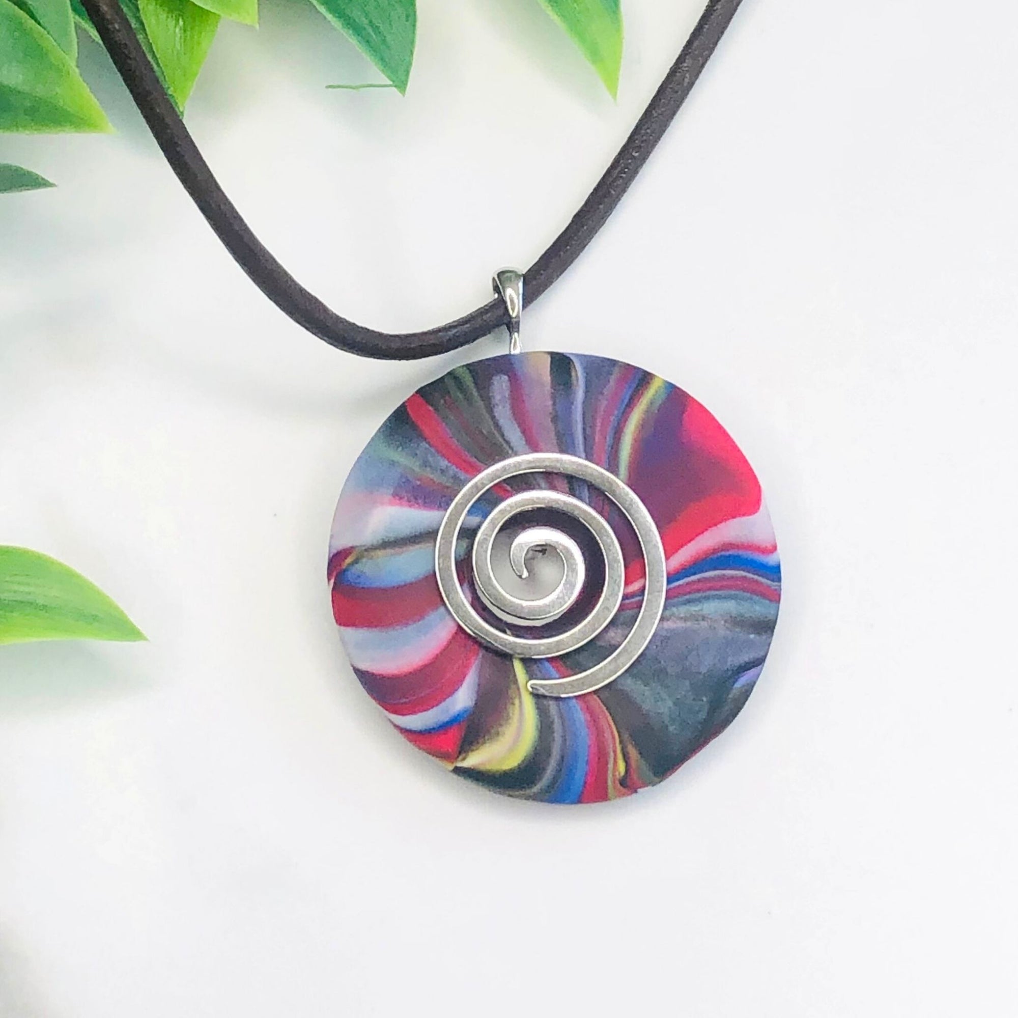 Handcrafted Necklace |Sterling Silver Swirl | Multicoloured Handmade Setting | SWNLK101