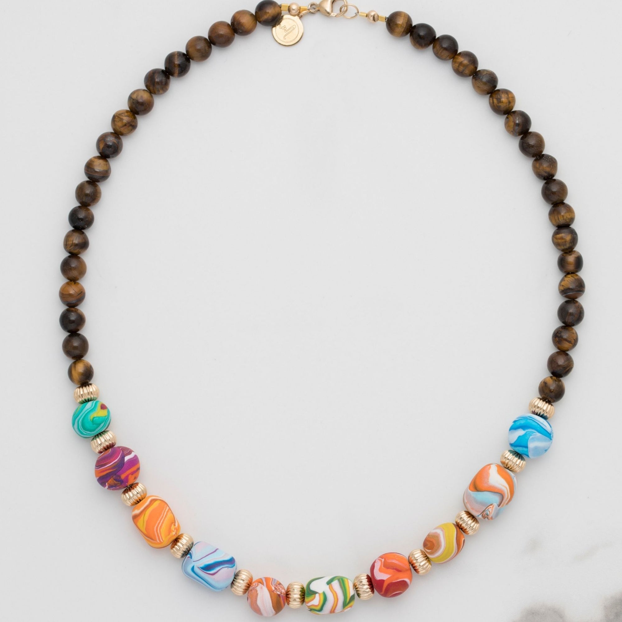 Handmade Necklace | Handcrafted Multicoloured Beads | Tiger Eye Gemstones TENL103