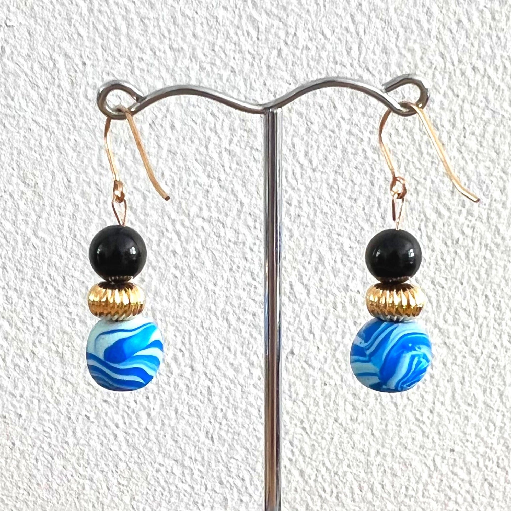 Handmade Earrings | Handmade Beads | Black Onyx and Gold Plated Bead | ERD146