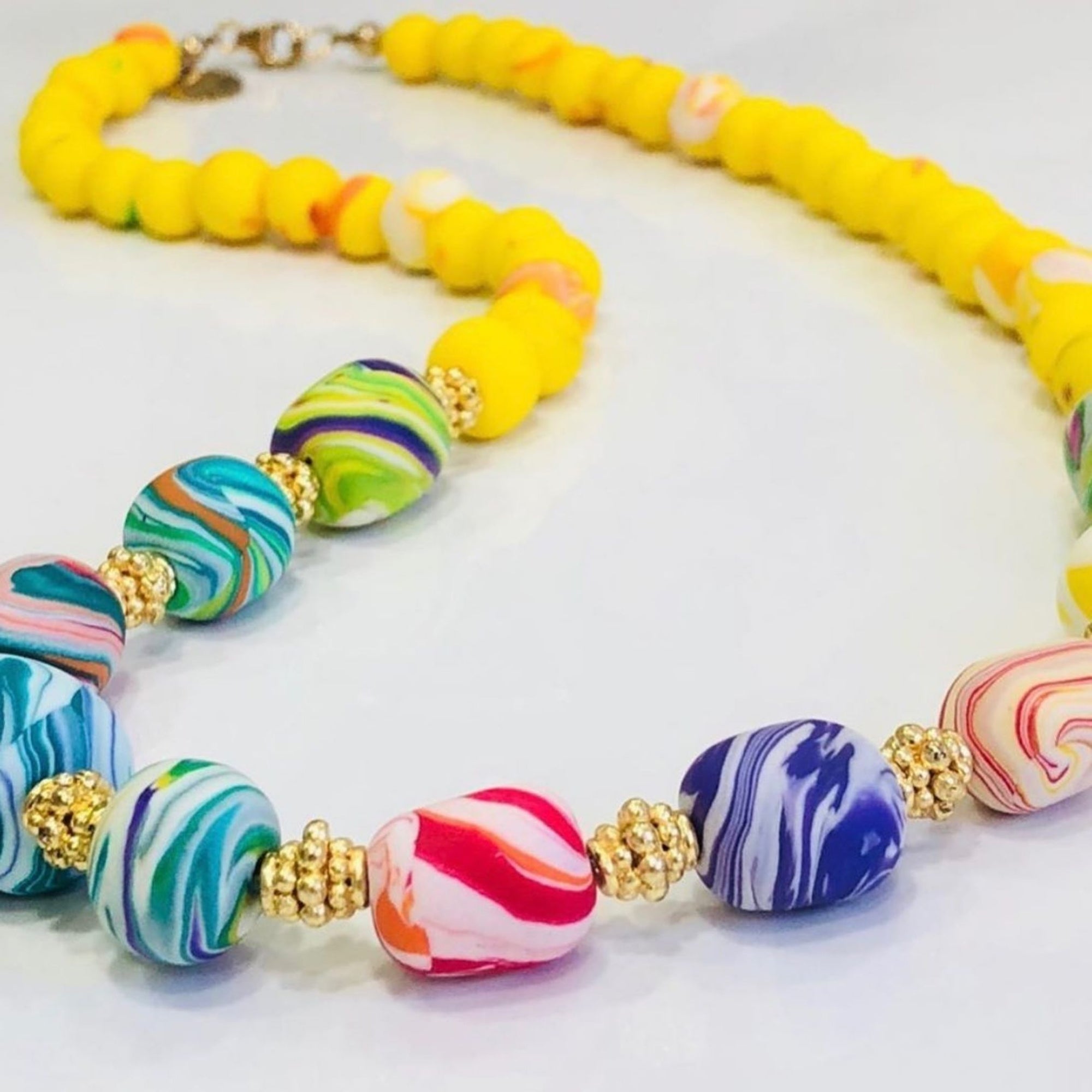 Handmade Yellow Necklace | Unique Handmade Multicoloured Beads | YON100